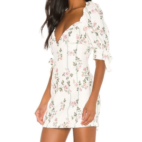 NEW! Stripes & Roses Floral Puff Sleeve Ruffle Mini Dress - Picture 6 of 11